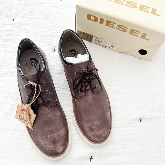 Diesel Other - NEW Diesel D-Blaast Men's Leather Coffee Bean Distressed Casual Sneakers Size 12
